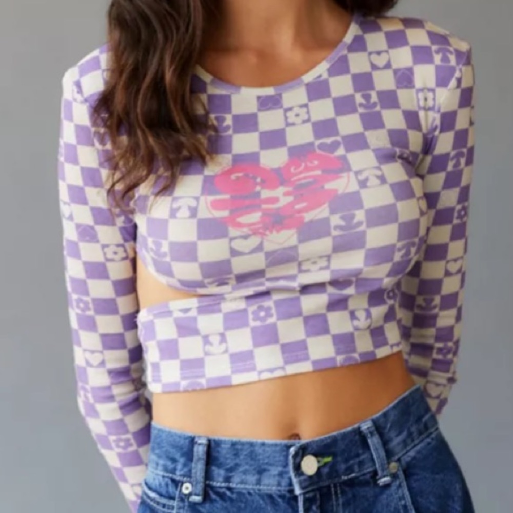 UO Checkerboard Cutout Longsleeve